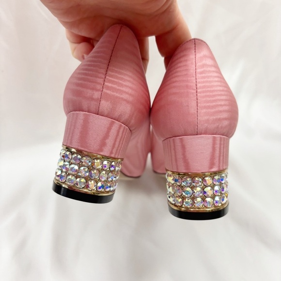 Gucci Madelyn Silk Moire Crystal G Block Heel Pump Pink EU 36.5 Designer - Picture 8 of 11